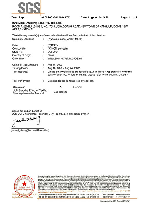 Rapport de détection du taux de blocage de la lumière SGS